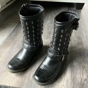 Black Skull Studded Women's Boots